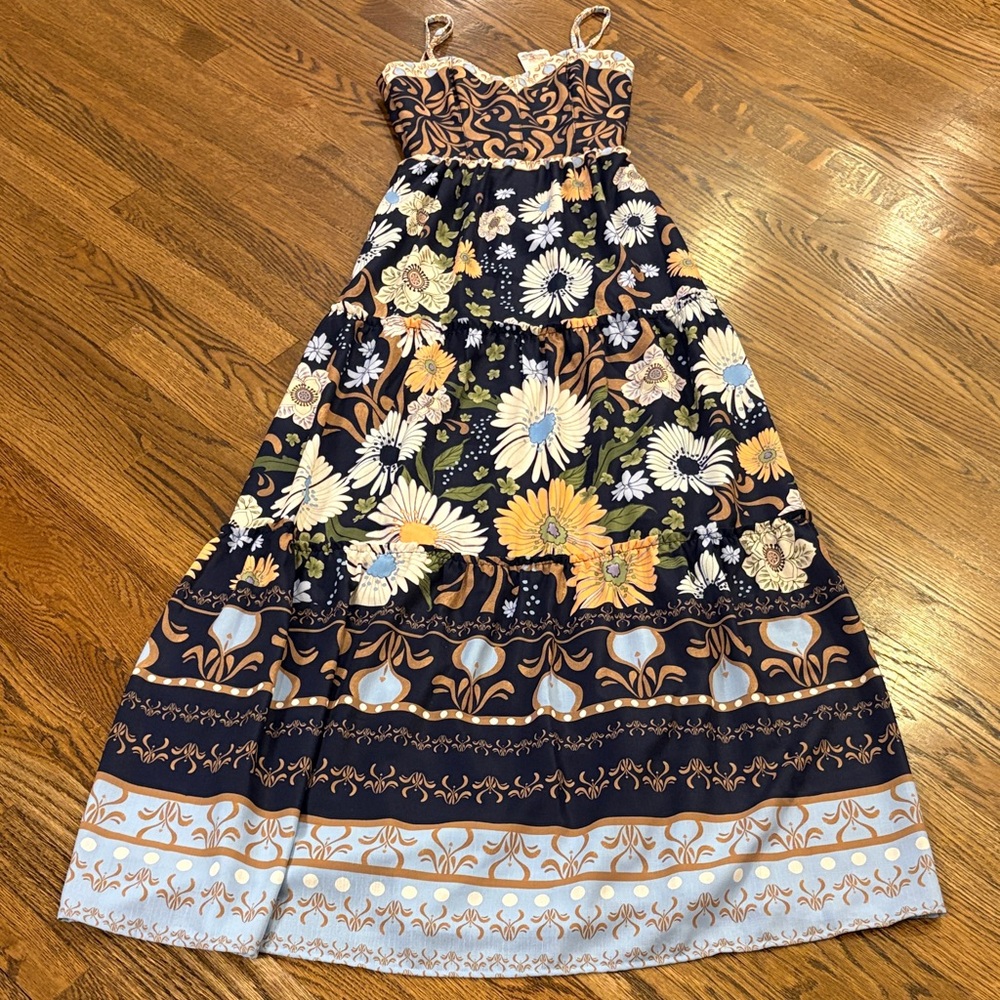 Agua Bendita NWT Suzie La Boheme Navy Floral Maxi Dress, xS, Madewell - Picture 3 of 4